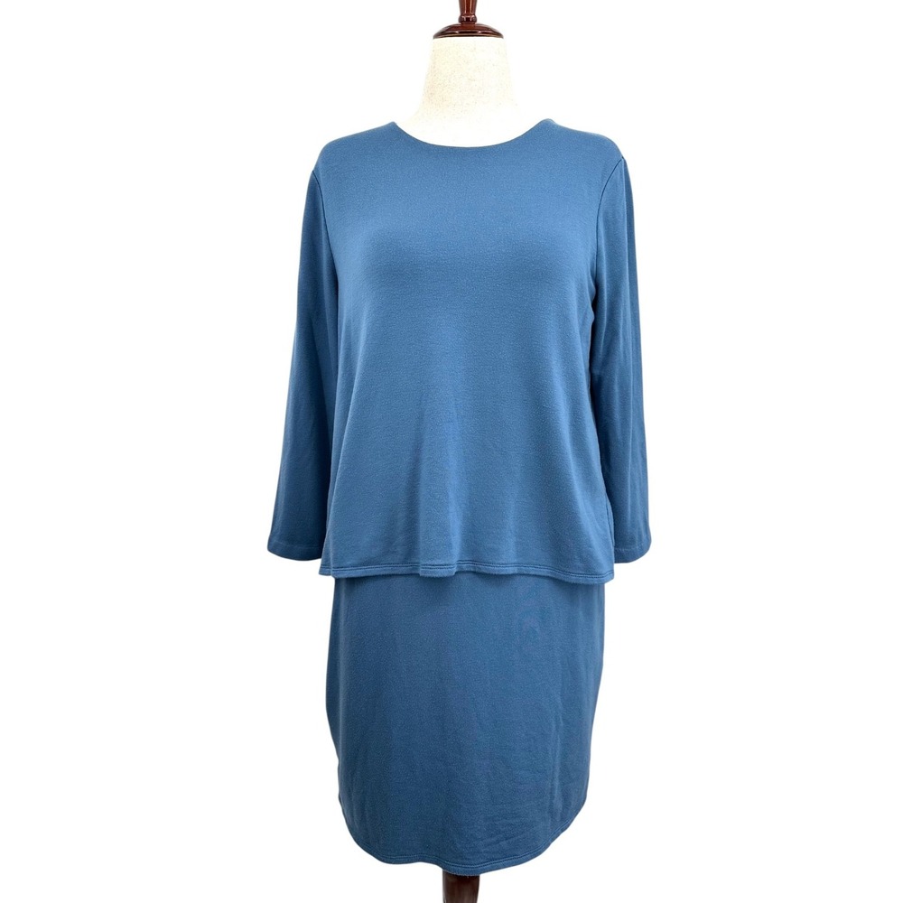 J. Jill Layered Dress Blue Luxe Tencel Long Sleeve Lagenlook Women's Medium